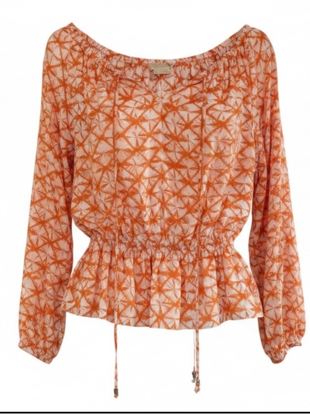 Michael Kors Orange and White Printed Peasant Blouse